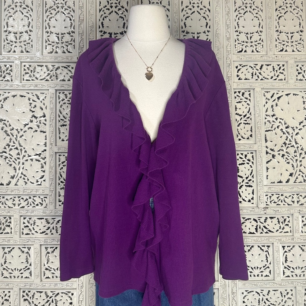 Y2K Style Purple Ruffle Coquette‎ Single Clasp Cardigan Sz XL